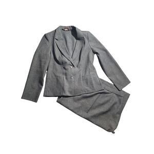 Vintage Tan Jay Black Red Gray 2 pc Blazer Skirt Set Size 12